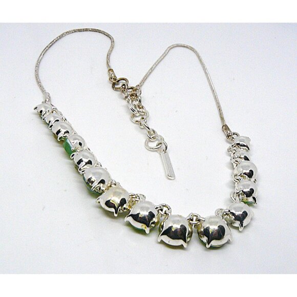 Nine West Vintage Necklace With Green & Clear Stones Adjustable Silver Chain - Picture 4 of 4